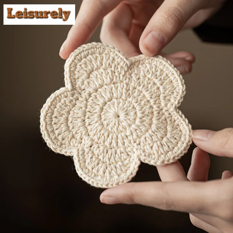 1pc Off-white Sashiko Embroidered Coasters Luxury Mug Plate for Coffee Cups Saucer Heat Insulation Placemats Teacup Base Teaset