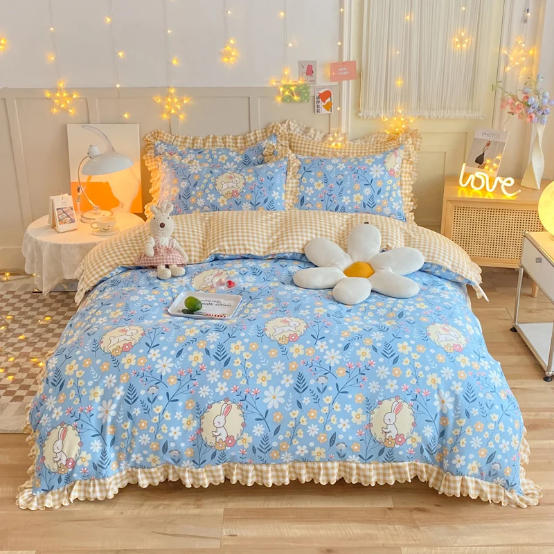 

Lace Style Bed Linen Set Brushed Bed Sheets Sets Printed Quilt Cover Pillowcase Bed Skirt постельное бельё набор Bedding Sets