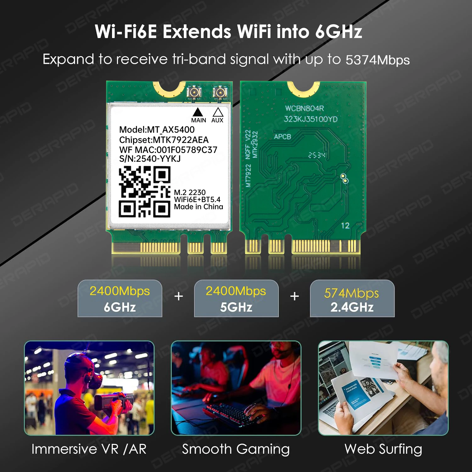 WiFi 6E MT7922 M2 무선 카드 5374Mbps 블루투스 5.4 트라이 밴드 2.4G 5G 6G 802.11ax MU-MIMO 네트워크 어댑터 (윈도우10/11 AX210 호환)