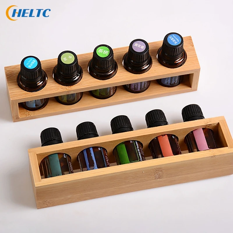 1PC 5/6Hole Essential Oil Bamboo Display Stand 5 Hole Essential Oil Storage Rack Smooth For Essential Oils Perfume Bottle Holder 3