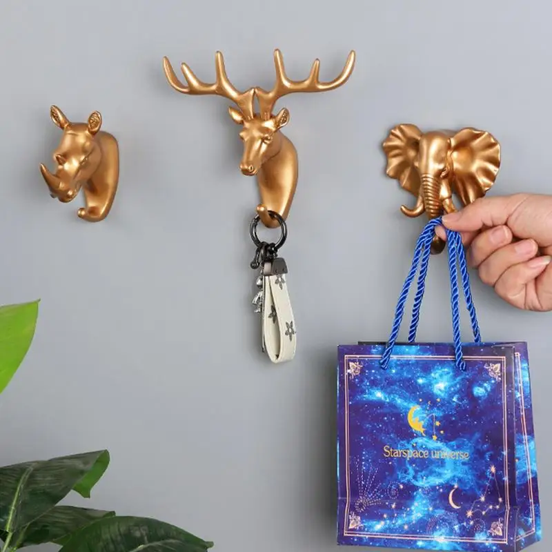 Animal Head Hook Wall Key Decoration Antlers Multifunctional Farmhouse Resin Animal Head Coat Holder Decorations For Home Office