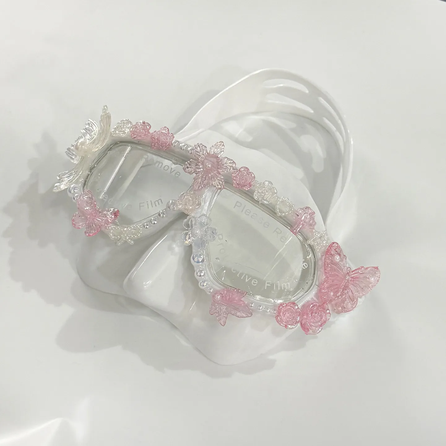 Masque facial de plongée gratuit, masque de spectacle de danse aquatique sirène, antibuée, pour myopie, en Silicone, fait à la main, papillon