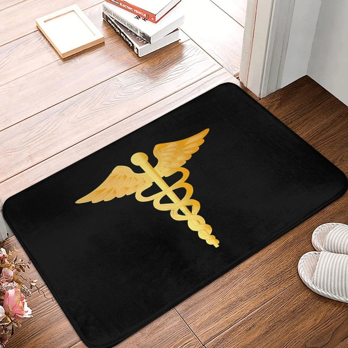 StarOfLifeNonslipDoormatCADUCEUSSTAFFMEDICALSYMBOLGOLDBath