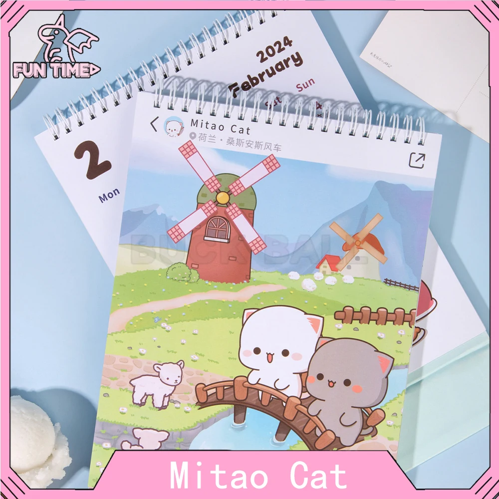 

2024 New Mitao Cat Calendar Lunar Desktop Travel Series Limited Edition Anime Cute Work Calendar Honey Peach Grey Cat Toy Gifts