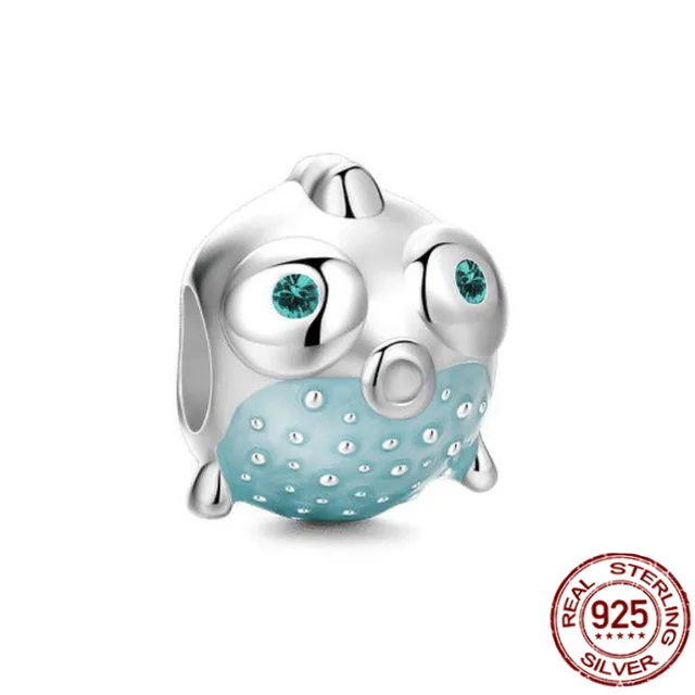 925 Sterling Silver Ocean Series Narwhal Charm Starfish Ocean Waves & Fish Beads Fit Pandora Bracelet DIY Pendant Woman Jewelry CMS077a