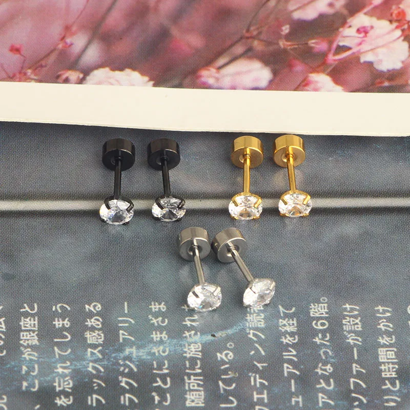 wholesales cartilage ear stud flat back screw cz crystal men ear stud clear rainbow color men earrings body piercings