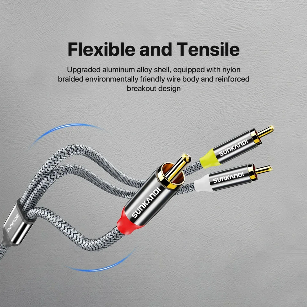 Premium SUNKANDI 24K Gold Plated RCA Audio Video Cable with 3RCA Male Connectors