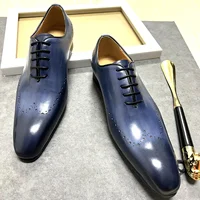 LUXURY MEN LEATHER SHOES LACE UP POINTED TOE CASUAL MENS DRESS SHOES BLUE WEDDING BUSINESS FORMAL OXFORD SHOES FOR MEN 2