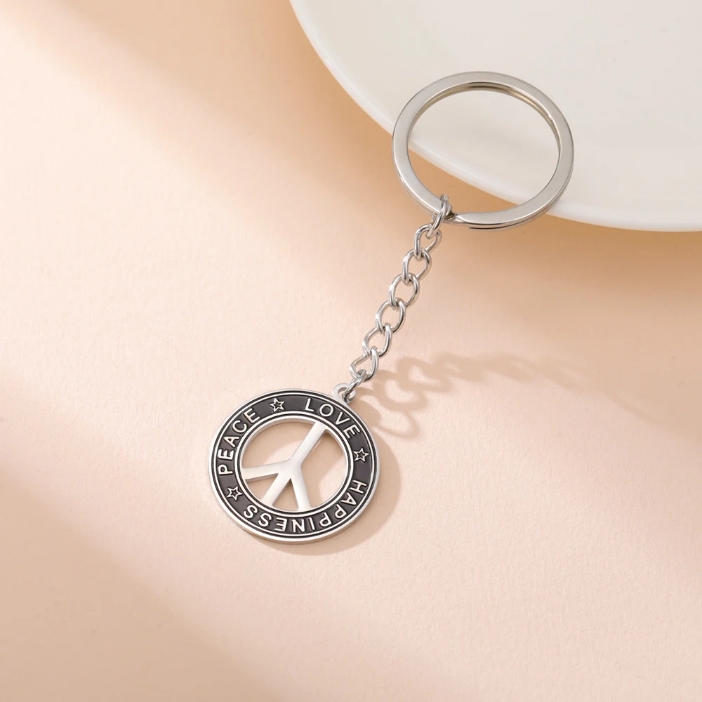Dawapara Friedenszeichen Symbol Schlüsselanhänger Edelstahl Friedensliebe Glück Schlüsselanhänger Minimalismus Modeaccessoires – Detail 14