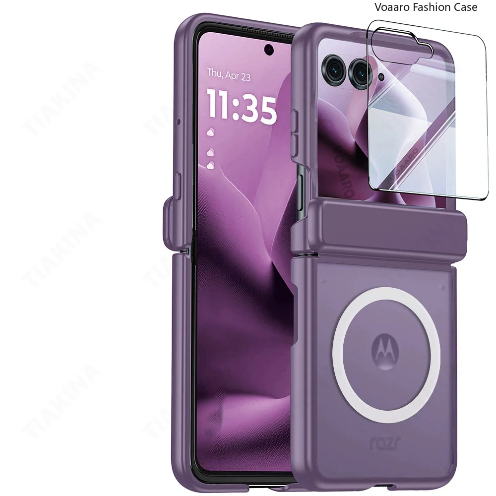 Magnetic Matte Clear Case with Small Glass Film and Hinge Protection
