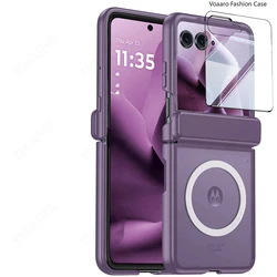 Magnetic Matte Clear Case with Small Glass Film and Hinge Protection for Razr 2025 (PURPLE)