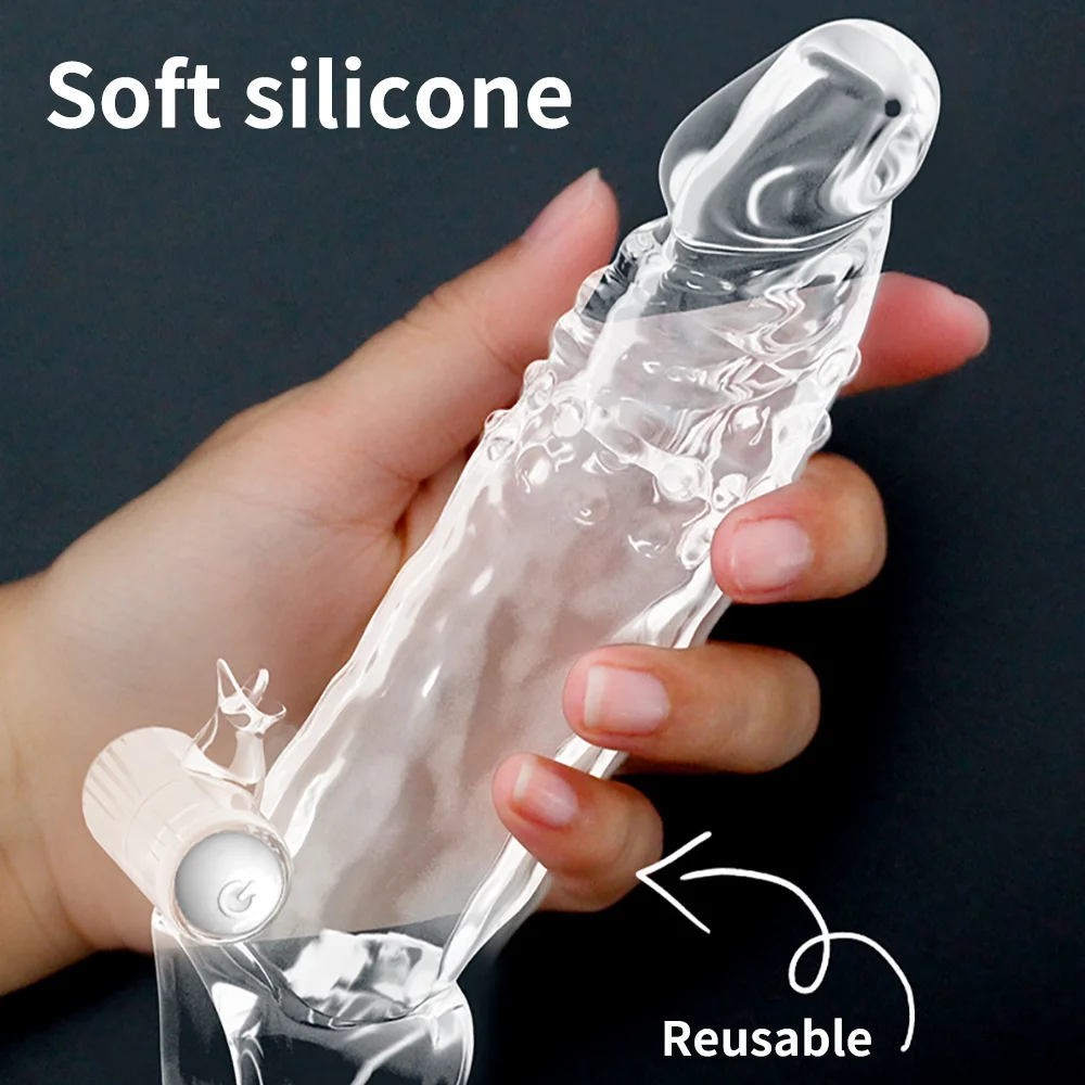 Penis Vibrator For Men Penis Enlargement Sleeve Delay Ejaculation Cock Ring Reusable Condom Extender Adult Sex Toy