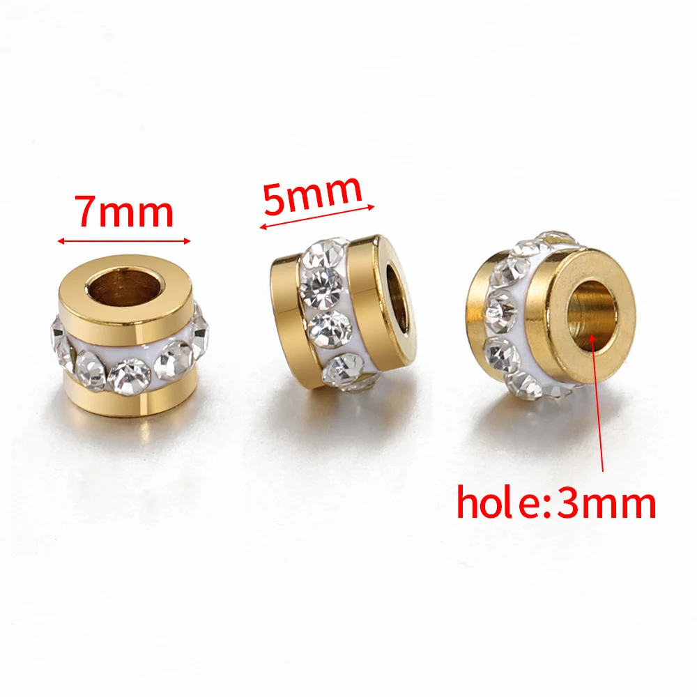 10pcs 골드 컬러 스테인레스 스틸 라인 석 비즈 5x7mm 스페이서 느슨한 구슬 매력 DIY 쥬얼리 만들기 팔찌 목걸이 찾기