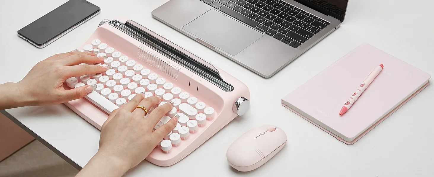 Bluetooth, teclado estético, suporte integrado para vários