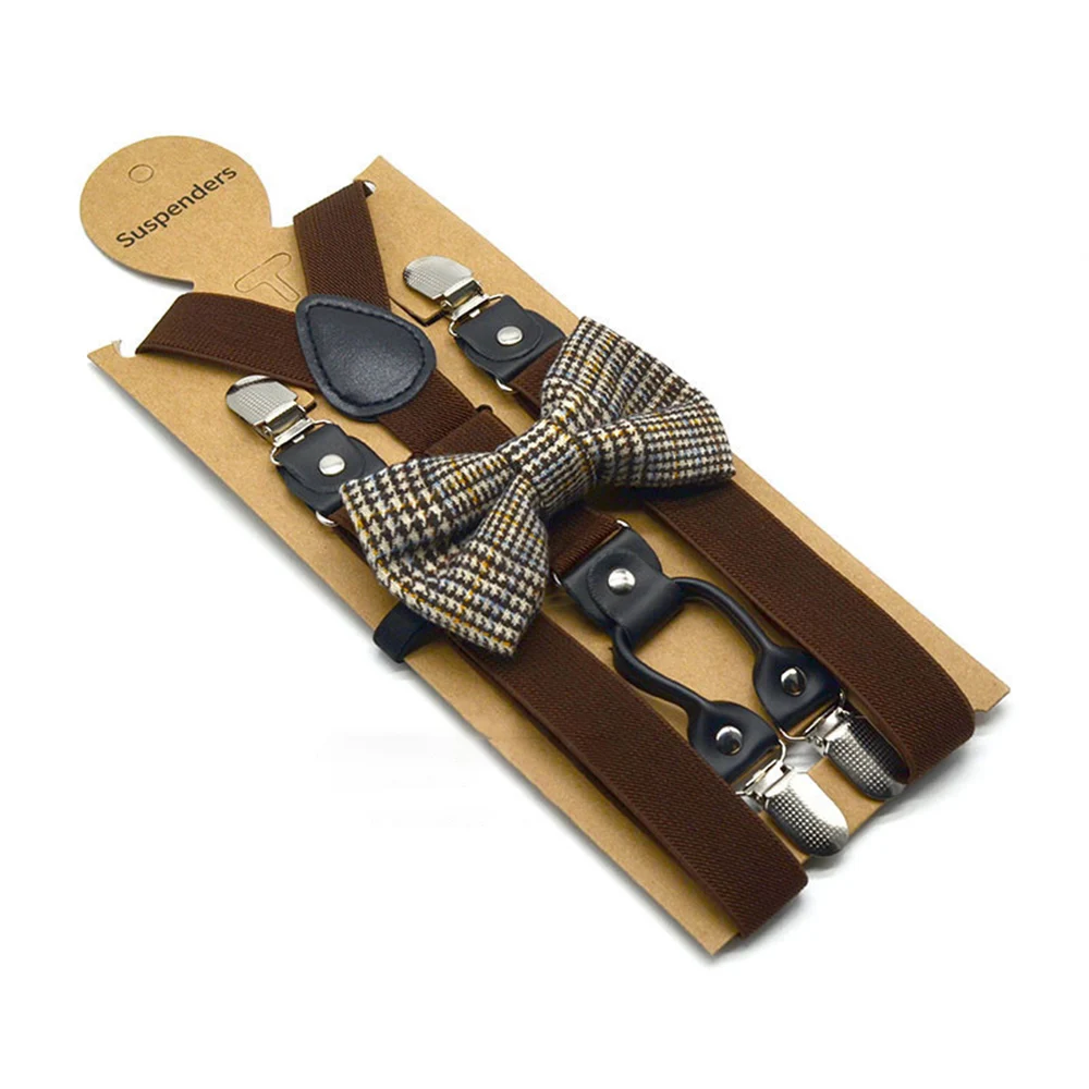 Solid Color Bowknot Elastic Leather Suspenders Braces Men Women Adjustable Straps For Wedding Suit Skirt Accessories Gift