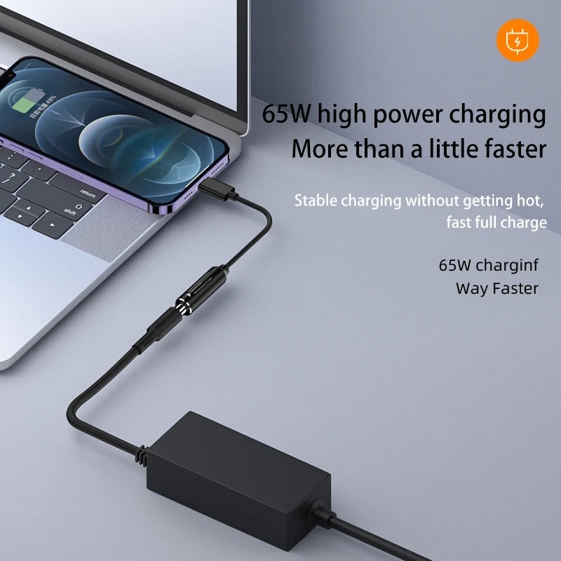 DC USB C타입 전원 어댑터 컨버터 노트북 전원 잭 커넥터, 맥북 레노버 HP 65W, DC 암-USB C 수 어댑터