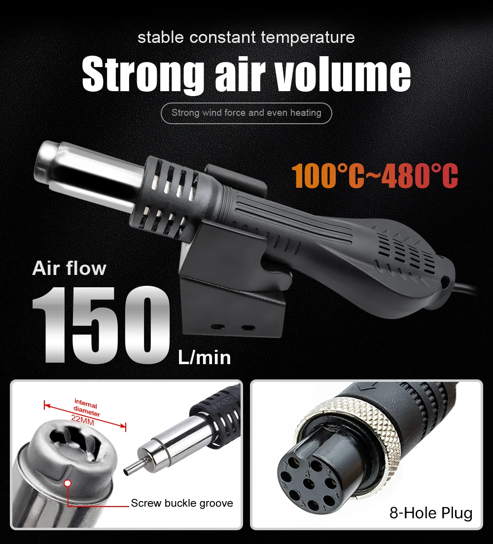 JCD 750W Heat Gun Digital Display Micro Rework Soldering Station Hot Air Gun For Welding Repair Tool Hair dryer 8858 2