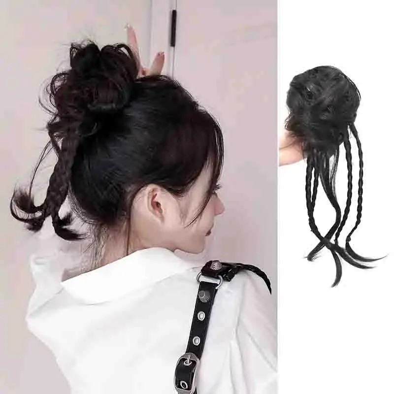 Women's Elastic Twisted Braids Hair Bun Extension 16Inch Synthetic Lightweight Messy Hairpiece For Daily Wear