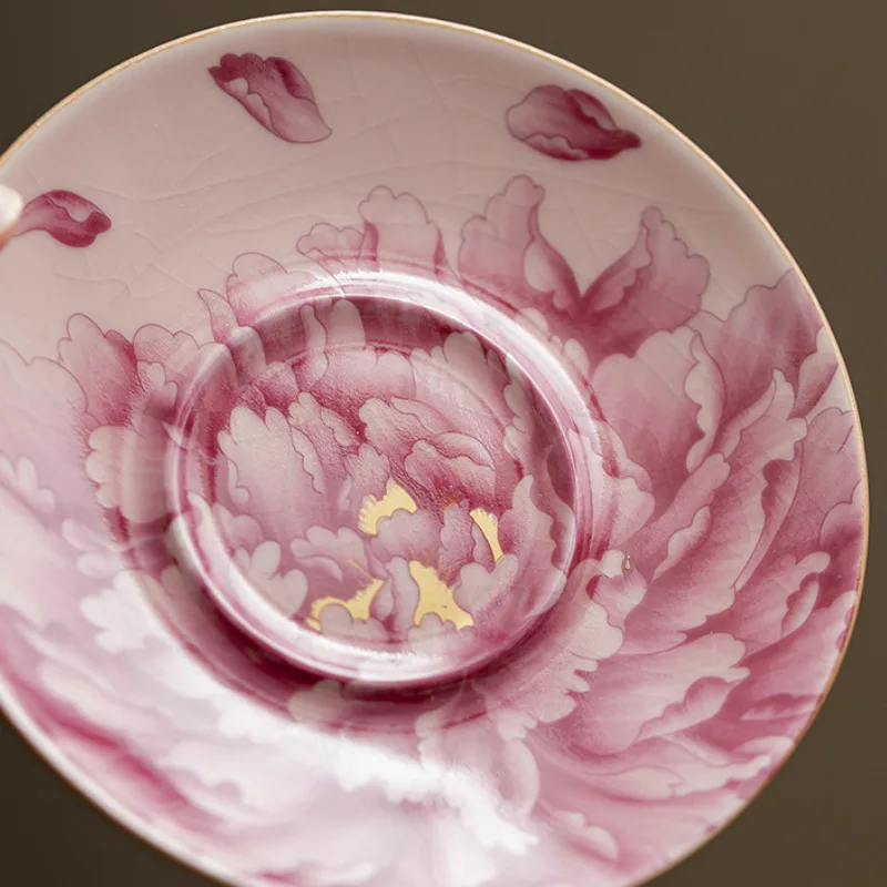 130ML Pink Ru Kiln Gaiwan Japanese Peony Sancai  Anti-scald Tea Tureen Tea Brewing Cover Bowl Tableware Decoration Collection