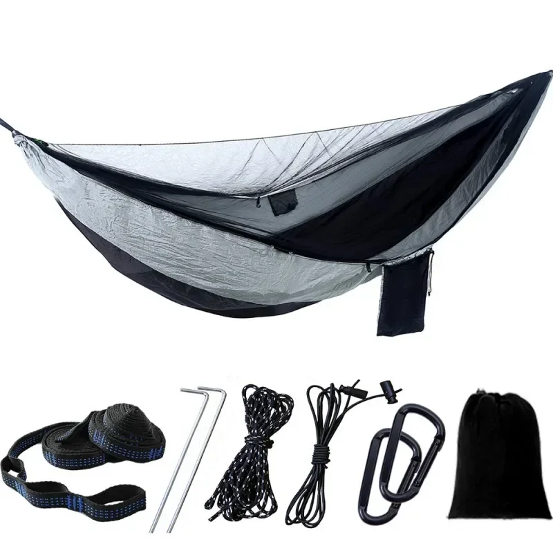 Camping Hammock Outdoor Hammock Swing Hammock Swing Chair Double Camping Hammock with Mosquito Net Portable Parachute 6 Ring Strap Travel Swing Chair