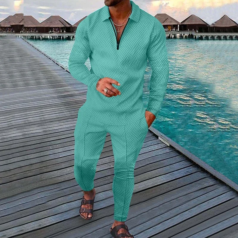 Spring Autumn Solid Y2K Men's Two-piece Suit Fashion Long Sleeve Sweatshirt and Long Pants Sport Sets Homme Casual Male Clothes