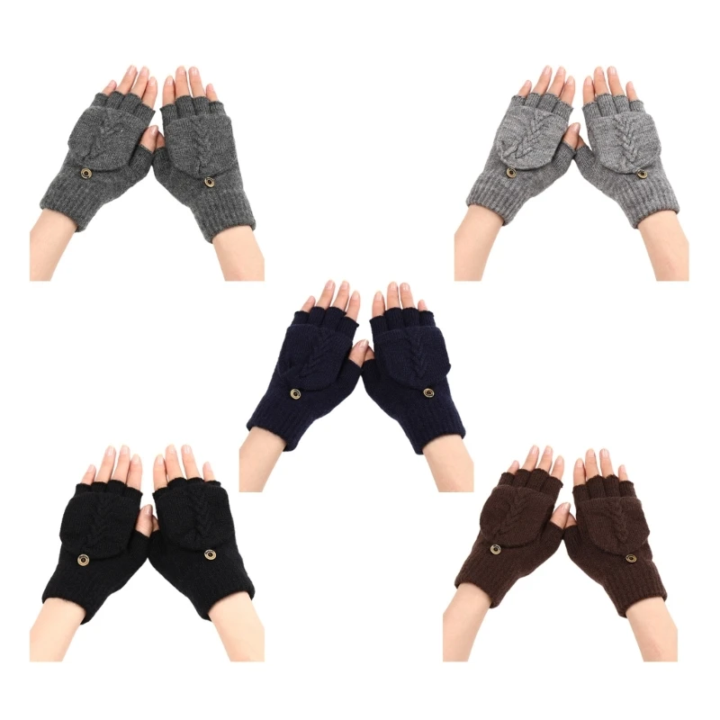 Winter Gloves Soft Warm Women Flip Halffinger Gloves Thicken Outdoor