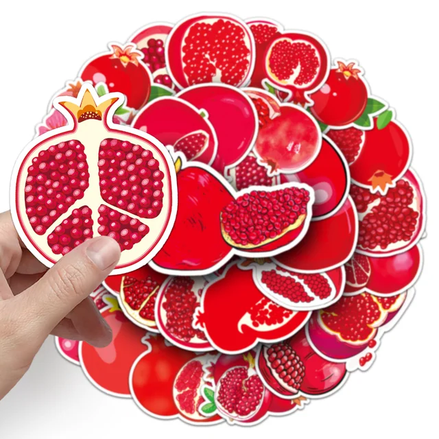 달콤한 과일 가을 붉은 석류 셀프 스티커 장식, 물병 노트북 접착 데칼, 도매, 10 개, 50 개
