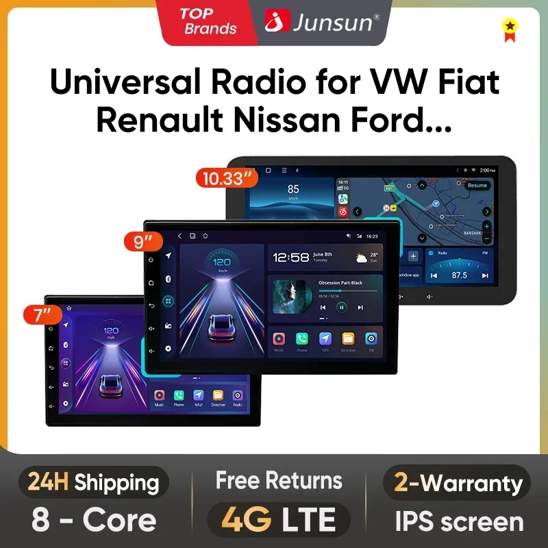 Junsun-reproductor Multimedia con pantalla táctil IPS y Bluetooth para coche, autorradio estéreo Universal de 7, 9 y 10 pulgadas con CarPlay inalámbrico, 4G, DSP, para Apple, Android 1
