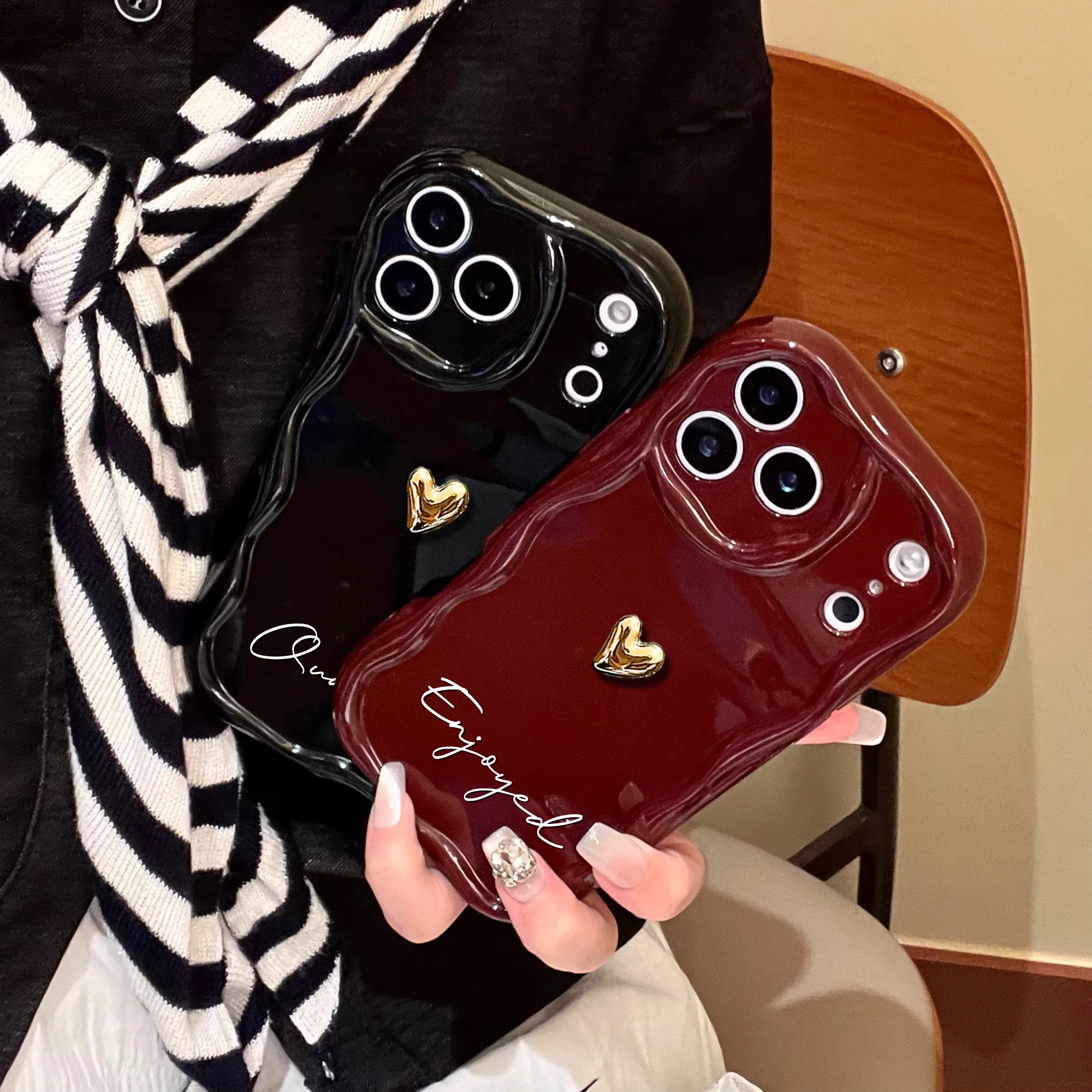 Custom Big Letters Name Burgundy Luxurious Phone Case Gifts For thumbnail 3