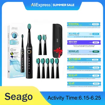 Spazzolino elettrico sonico Seago SG-507 per spazzolino timer per adulti 5 modalità Set di testine di ricambio per spazzolino ricaricabile Micro USB 1
