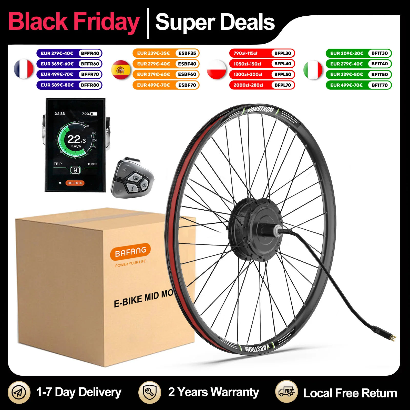 Bafang Wheel Hub Motor 750W 500W 250W Electric Bike Conversion Kit 700C Rear Front Drive Engine 8fun eBike Kit