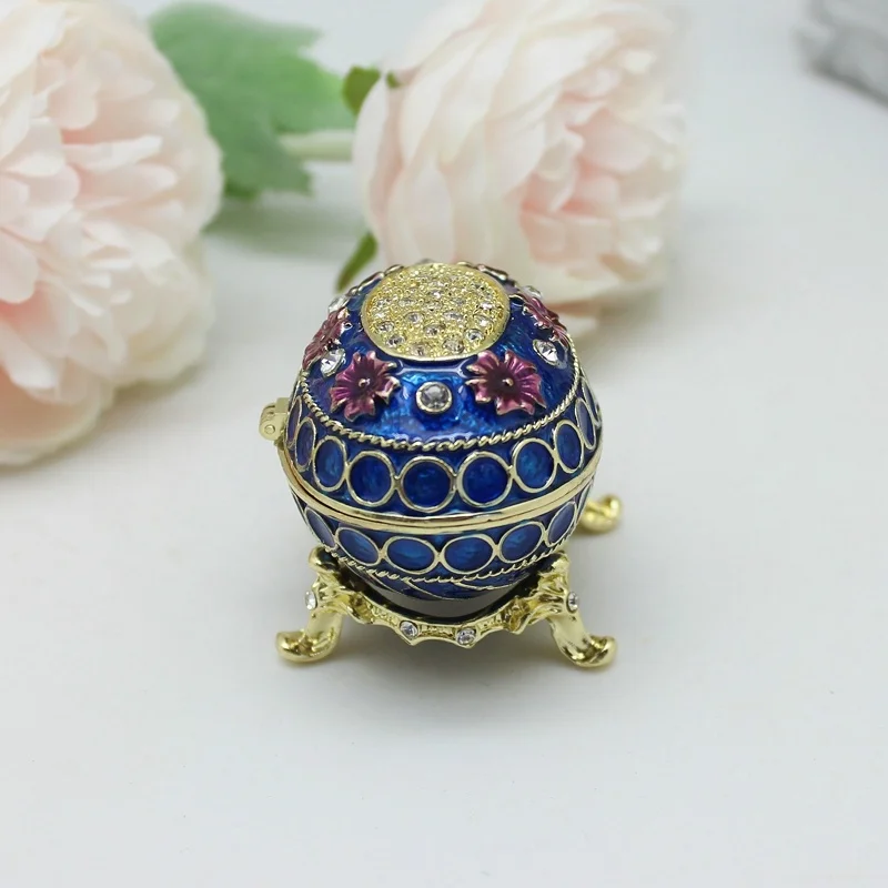 SHINNYGIFTS Easter Gift Boxes Pewter Enamel Faberge Egg Jewelry Gift Box Egg Shape Trinket Boxes 3