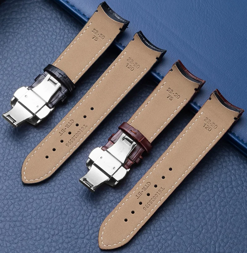 Elegant Curved Genuine Leather Strap with Butterfly Clasp - Premium Replacement Band