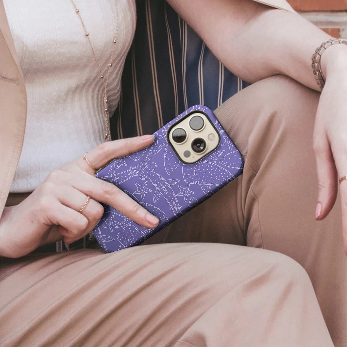 Purple Shark Pattern Shockproof Phone Case - Hard Acrylic Cover