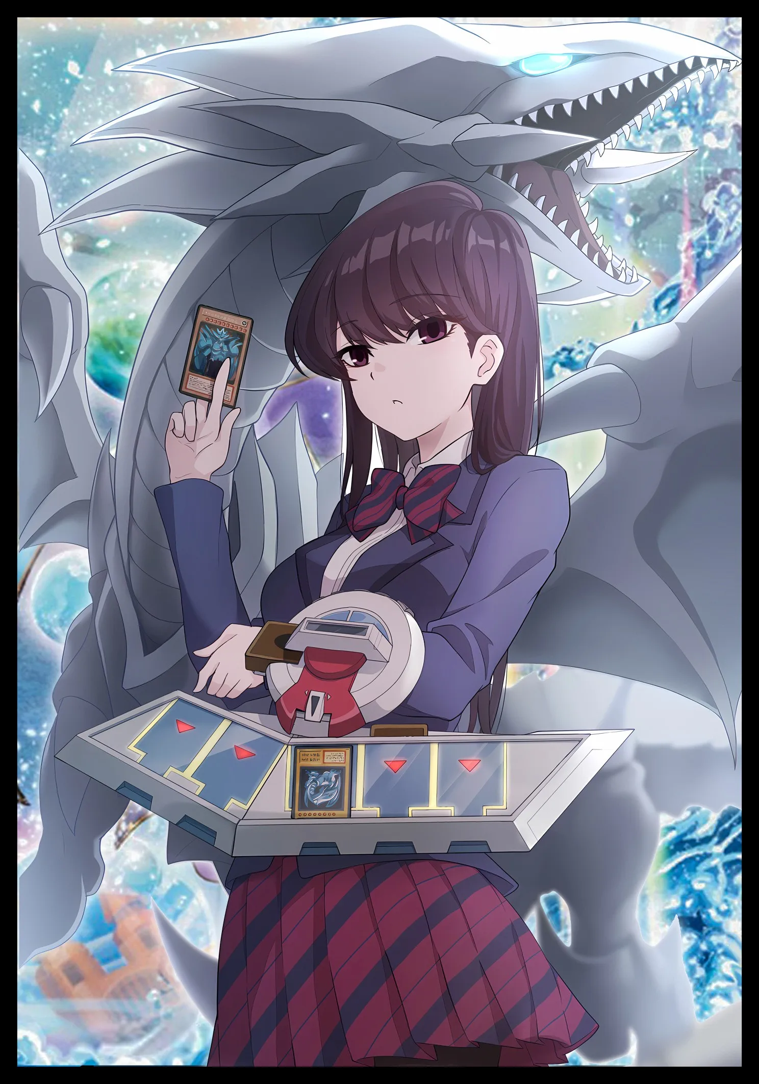 

50 PCS/Pack Yu-Gi-Oh! Anime Girl Yugioh Card Sleeve Komi Shoko & Blue-Eyes White Dragon Game Card Laser Flash Protector Case