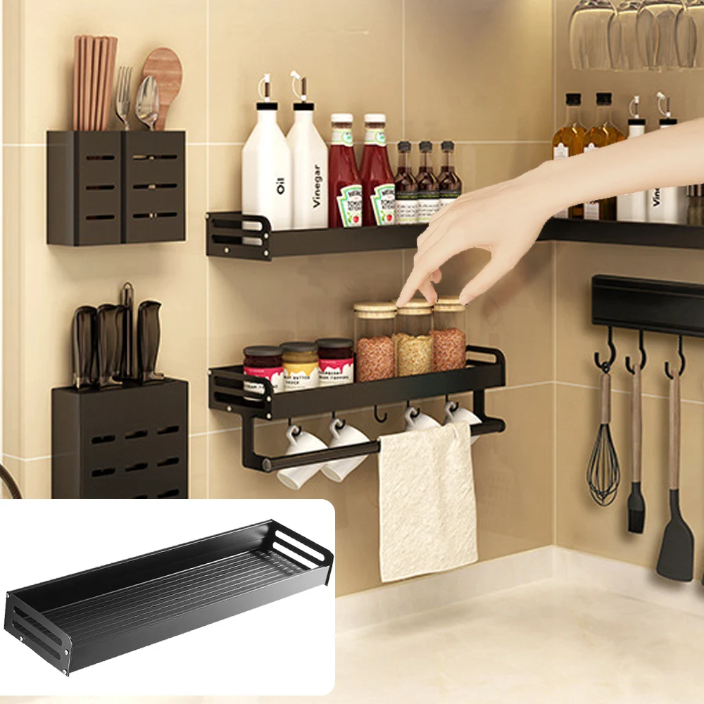 

40/50cm Bathroom Shelves Aluminum Kitchen Accessories Organizer Rack Wall-mounted Storage Shelf Multifunctional for Spices