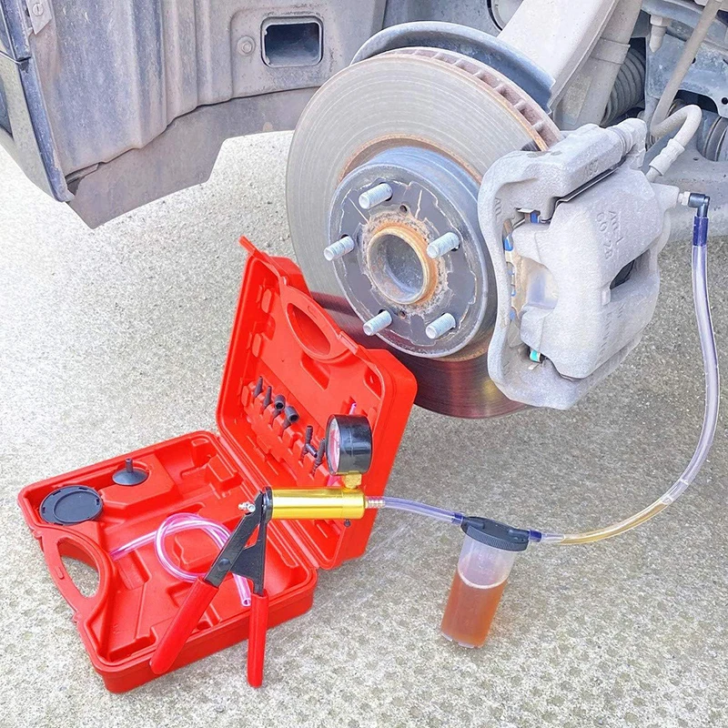 2 in 1 Manual Vacuum Pressure Pump Brake Fluid Drain Kit Vacuum Pistol Pump Tester Kit Portable Durable Aluminum Vacuum Gauge 6