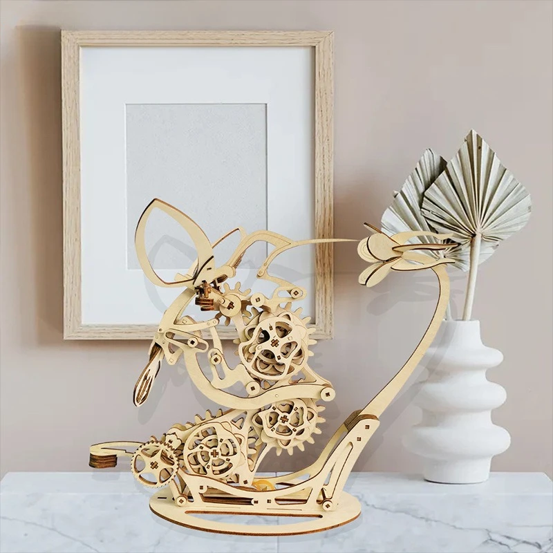 3D wooden dynamic mechanical hummingbird model hand-assembled DIY crafts ornaments for adults and children's educational gifts 2