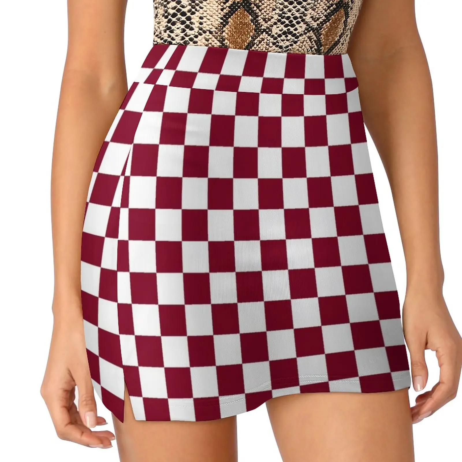 croatian checkerboard light proof trouser skirt clothing elegant dresses for women clothes for summer Burgundy And White Checkerboard Pattern Light proof trouser skirt womans clothing Evening dresses