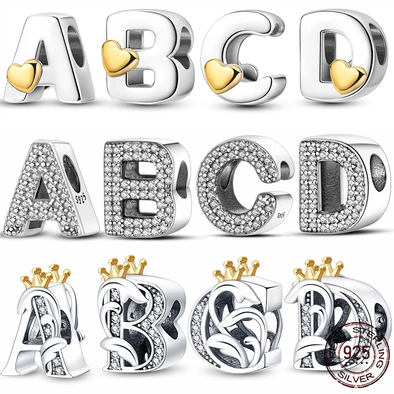 100% 925 Sterling Silver Letter Series Charm Beads Adatto Per Bracciali Pandora 925 Originali, Regali Di Gioielli Popolari Per Le Donne