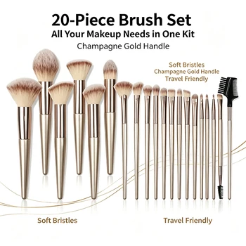20 pennelli per trucco, pennello per fondotinta, pennello per correttore, pennello per cipria e fard, pennello per ombretto, set classico completo di pennelli per trucco.