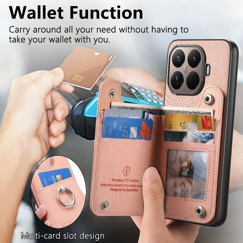Premium PU Leather Flip Wallet Case with Card Slot and Magnetic Ring Holder - Shockproof Protective Cover with Stand Function