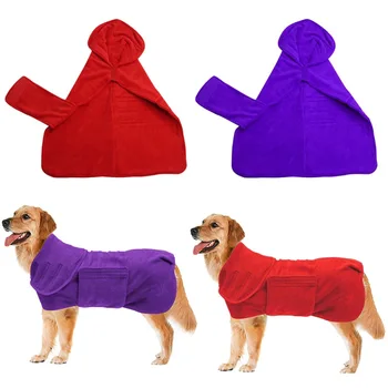 Absorbent Hooded Dog Bathrobe Towel Quick Drying Pet Towel for Bath Beach Trips Grooming Soft Bath Robe Towel Coat S-XL 2