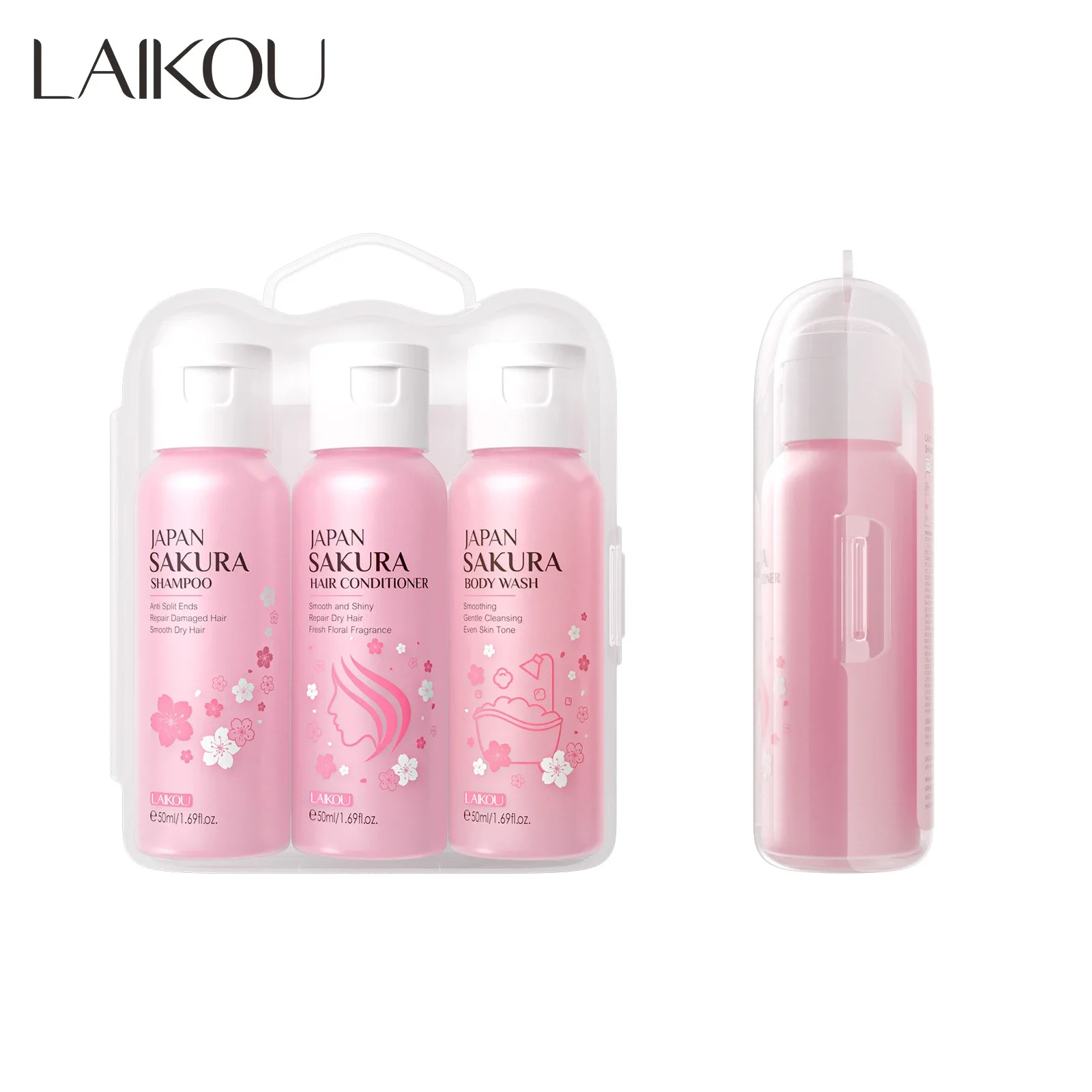 Body Wash Shampoo Set LAIKOU Sakura Body Wash Shower Shampoo Cherry Blossom Hair Conditioner Smooth Gentle Cleansing Fragrant Moisturizing Skin Care