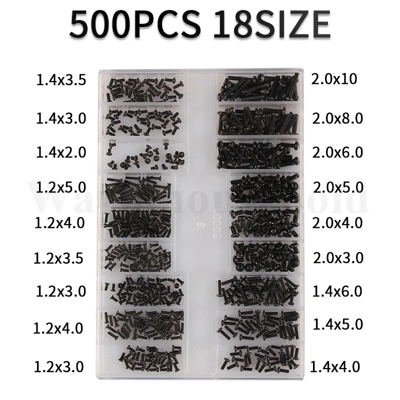 500Pcs 18 가지 유형 미니 나사 DIY 키트 마이크로 노트북 컴퓨터 선글래스 시계 전화 태블릿 수리 나사 도구 패스너 세트 핫 세일