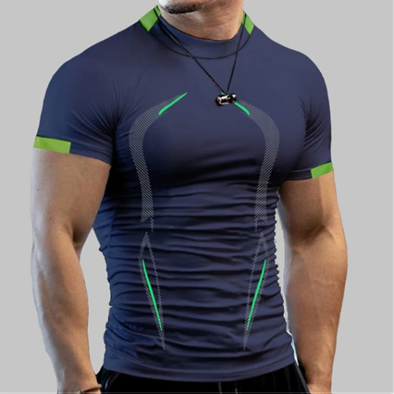 Summer Sport Bodybuilding Top Men Short Sleeve Gym t Shirt Quick Dry Compression Fitness Shirt Football Running t-Shirt Gymwear