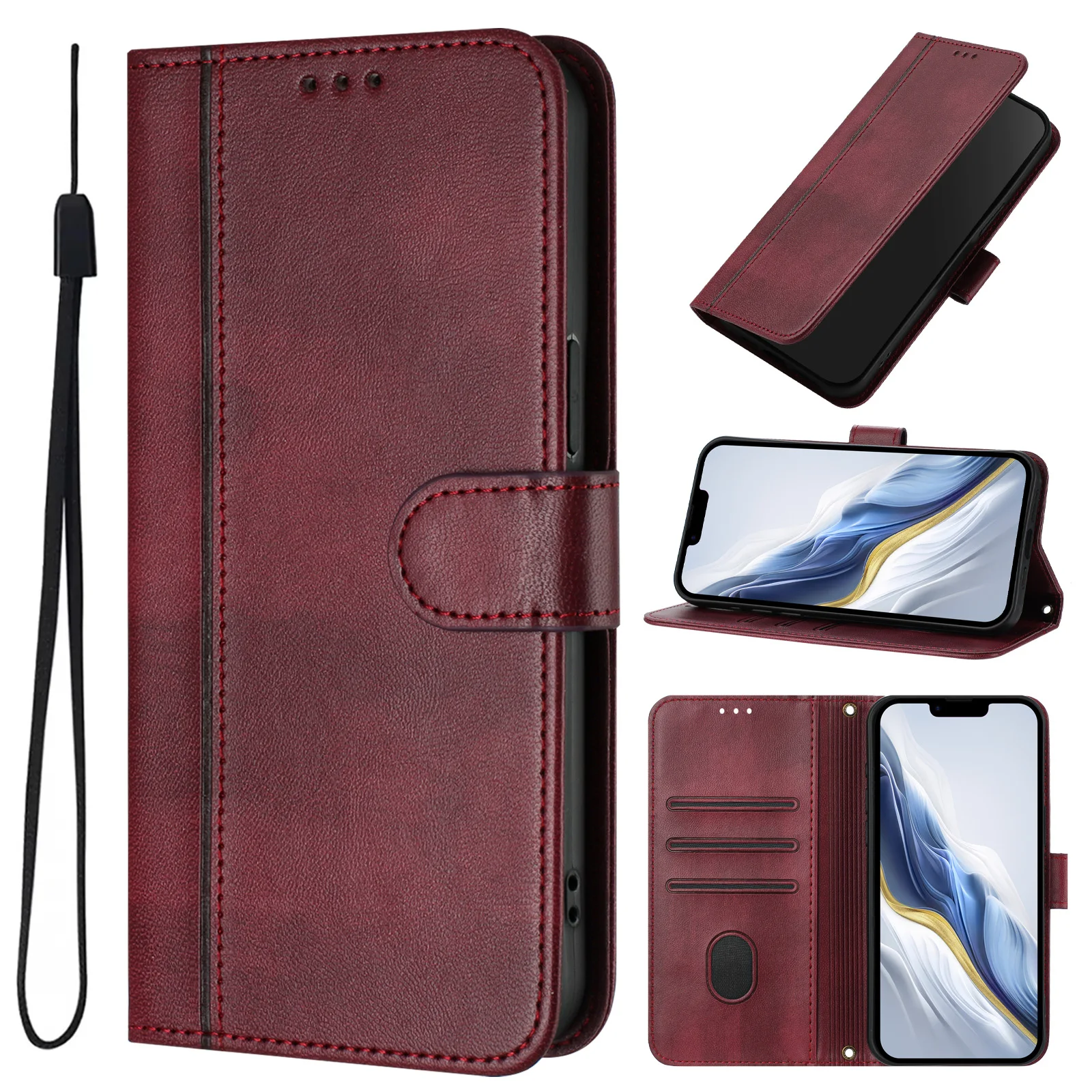 Vintage Leather Flip Phone Case with Magnetic Card Holder and Wallet Functionality