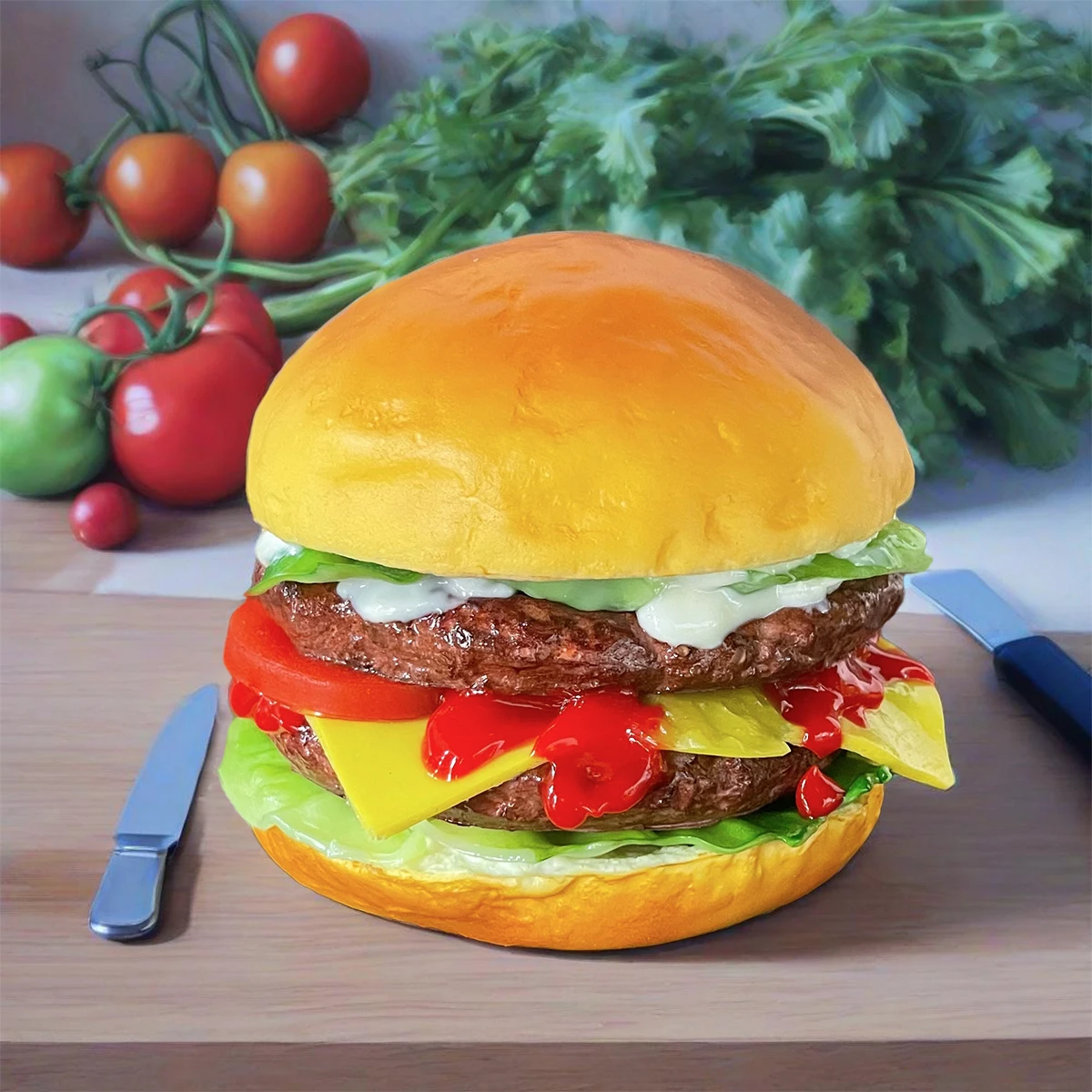 thumbnail image 2 of PU Material Fake Food Decoration Fake Hamburger Model | Realistic Artificial Burger Prop For Display & Photography Artificial Food Prop 2 of 14