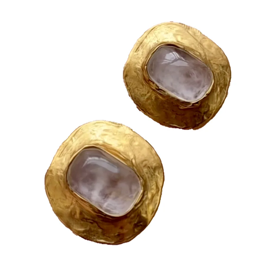 Vintage Clear Crystal Oval Stud Earrings For Women Jewelry Runway Party T Show Fancy Trendy Boho INS Japan Korea