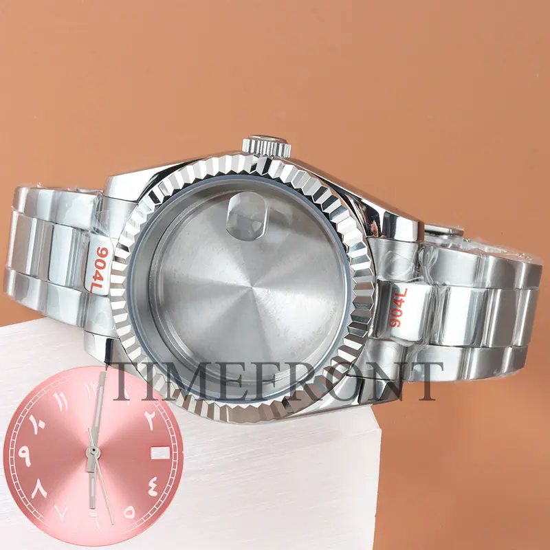 Silver/Black 36mm 39mm nh35 Watch Case with pink Sunburst Dial and Hands For Datejust NH35 NH36 Movement Waterproof Oyster Strap - Image 8